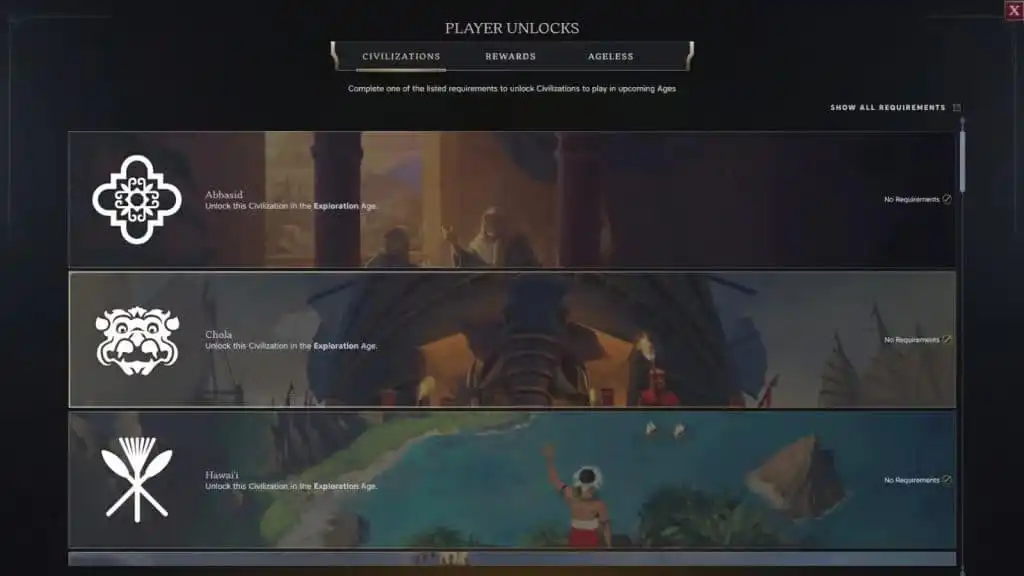 فتح جميع الحضارات في Civilization 7