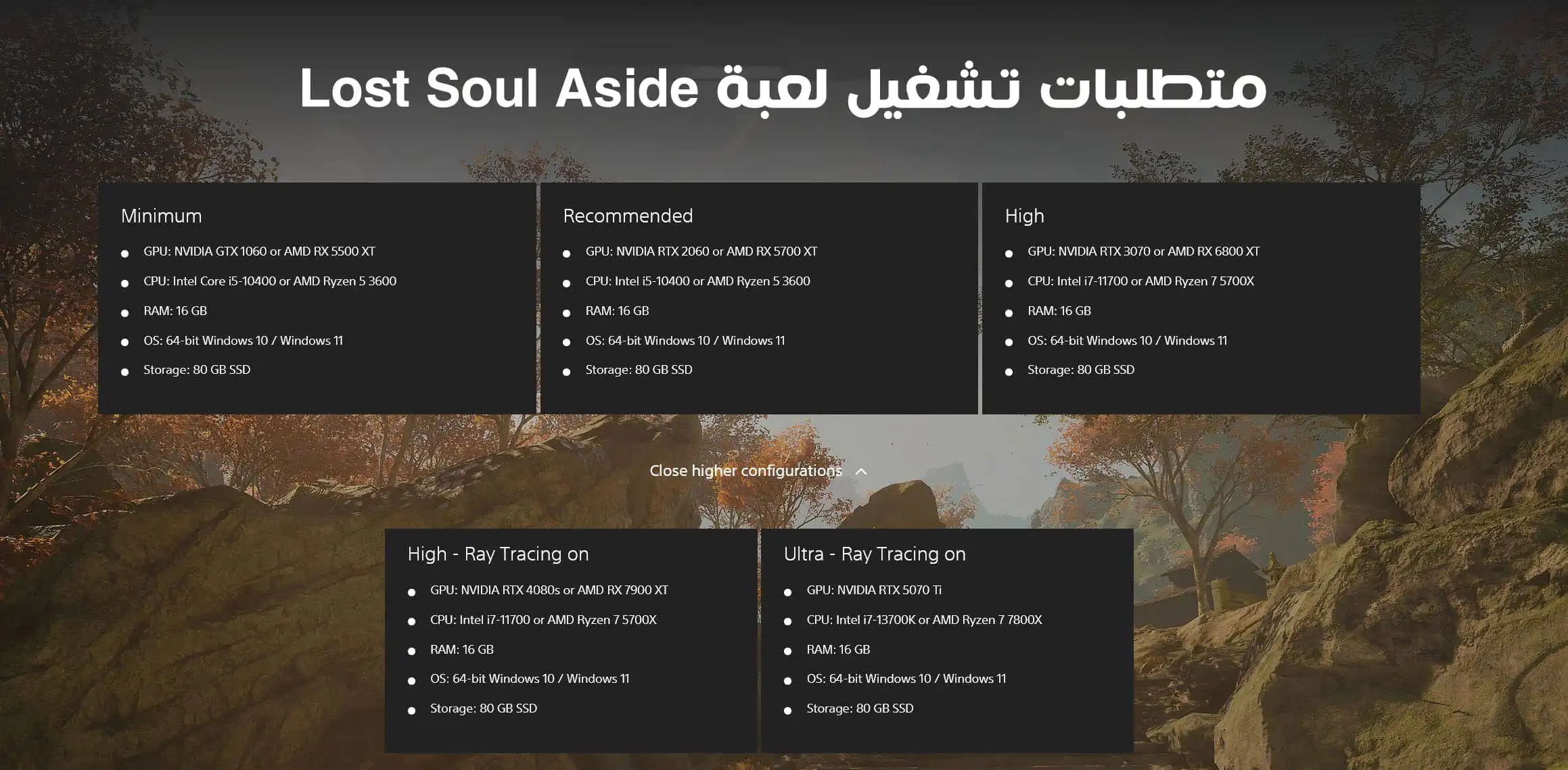 متطلبات تشغيل لعبة Lost Soul Aside للكمبيوتر PC