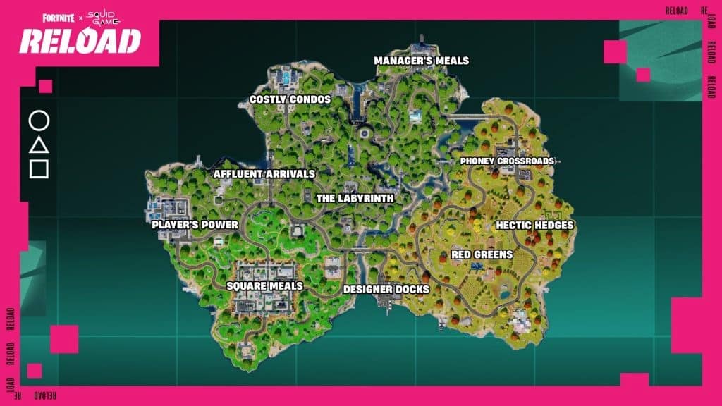 خريطة Squid Grounds في Fortnite Reload وجميع نقاط الاهتمام POIs
