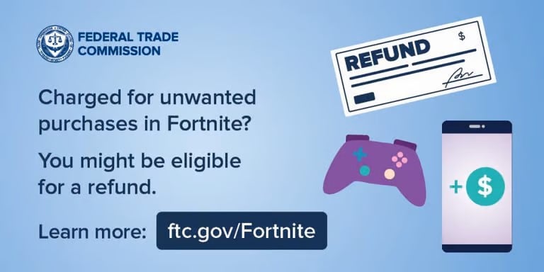 يتم إرسال أموال للاعبي Fortnite بفضل خطأ قانوني من شركة Epic Games بقيمة 245 مليون دولار