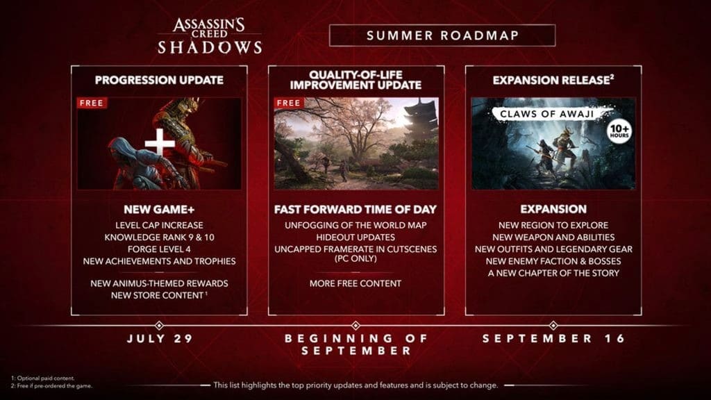 لعبة Assassin’s Creed Shadows تحصل على طور New Game في 29 يوليو وتحديث لتحسين جودة اللعب في سبتمبر