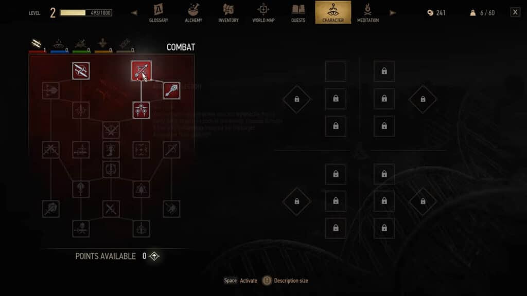 القتال وأشجار المهارات في لعبة The Witcher 3 Remastered